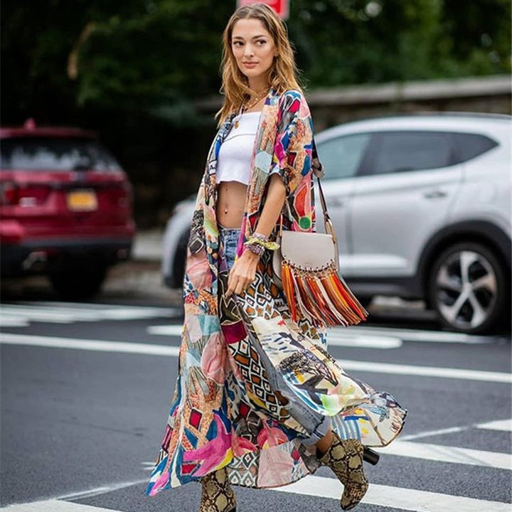 Dame Mode Lang Kimono Stilla