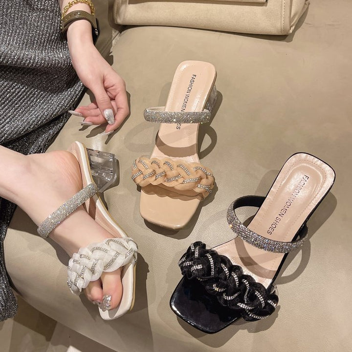 Damer Elegante Plateau-Sandaletter med glitrende strassdetaljer og flettet design Stilla