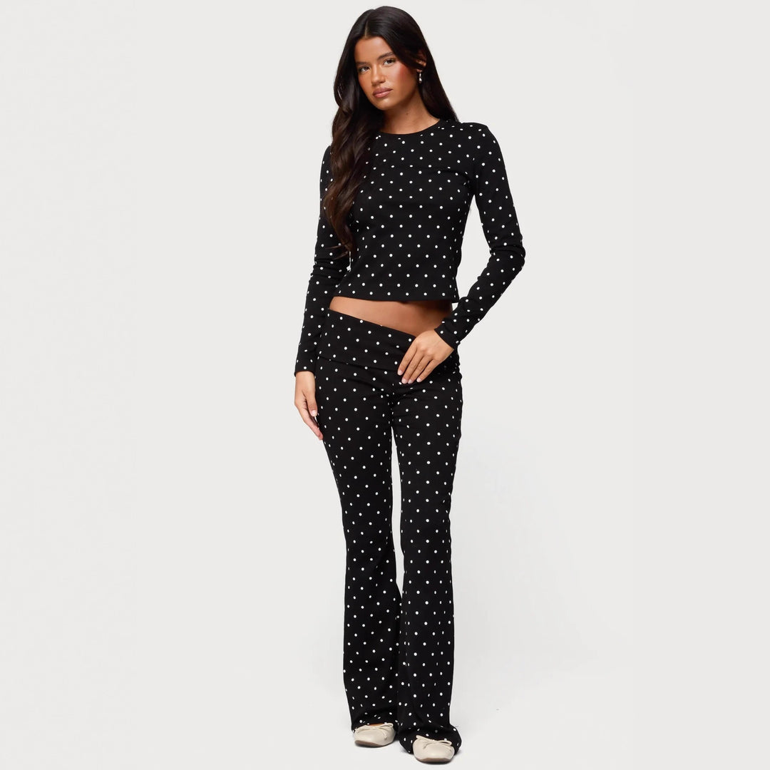 Dame Langærmet Polka-Dots Overdel og Leggings Set Skovae