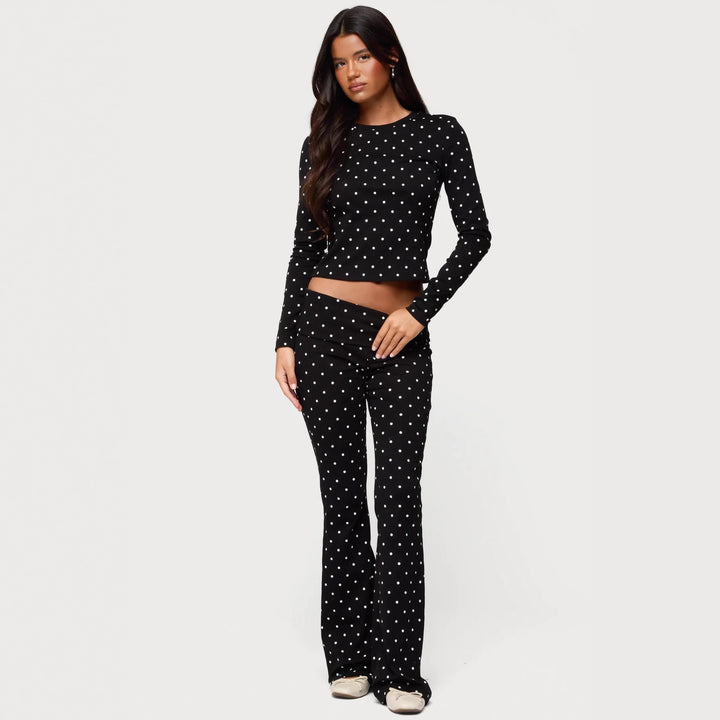 Dame Langærmet Polka-Dots Overdel og Leggings Set Skovae