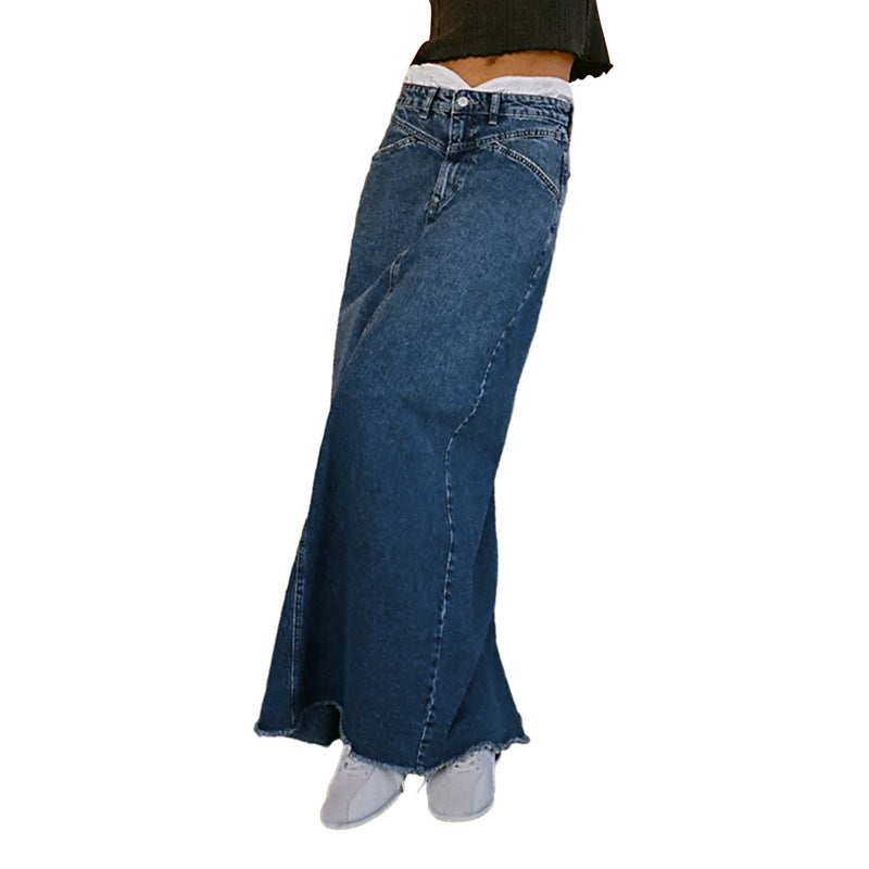 Dame Maxiskørt i denim med høj talje og praktiske lommer Stilla