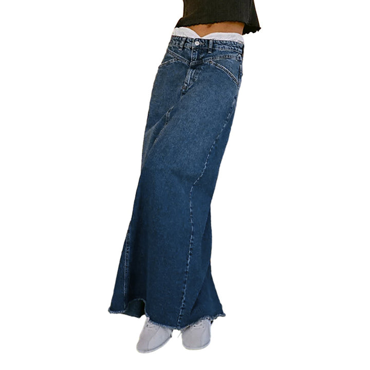 Dame Maxiskørt i denim med høj talje og praktiske lommer Stilla