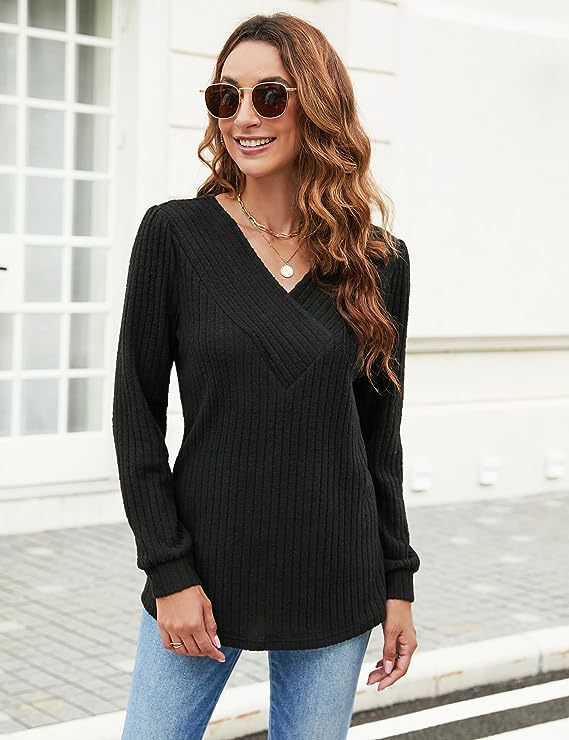 Dame pullover med struktureret ribdesign og V-hals Stilla