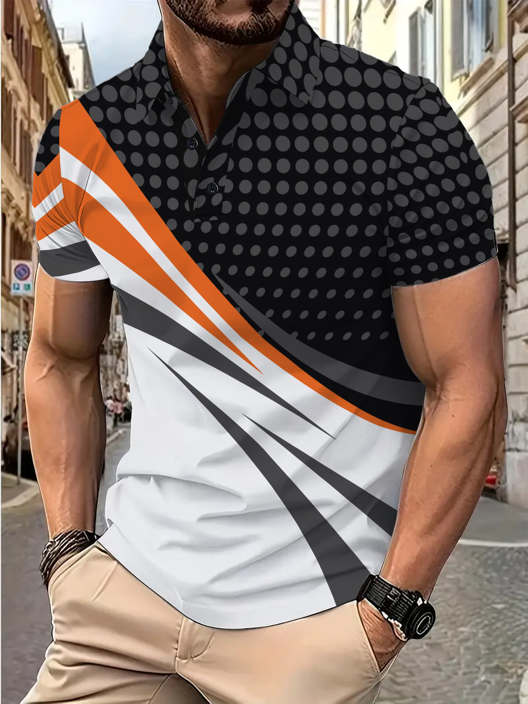 Herren poloshirt med dynamisk grafikdesign og høj kvalitets funktionsmateriale Stilla
