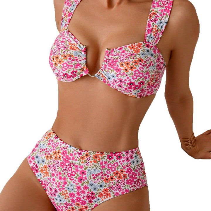 Dame Højtaljeret Bikini med elegant Bustier-overdel og legende Blomsterdesign Stilla