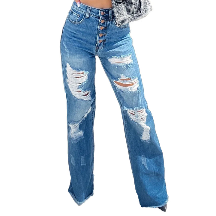 Damer Højt skårne Destroyed Jeans i bred pasform med knaplukning Stilla