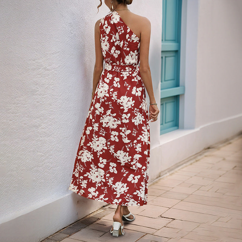 Dame Floral En-Skulder Maxi Kjole Stilla
