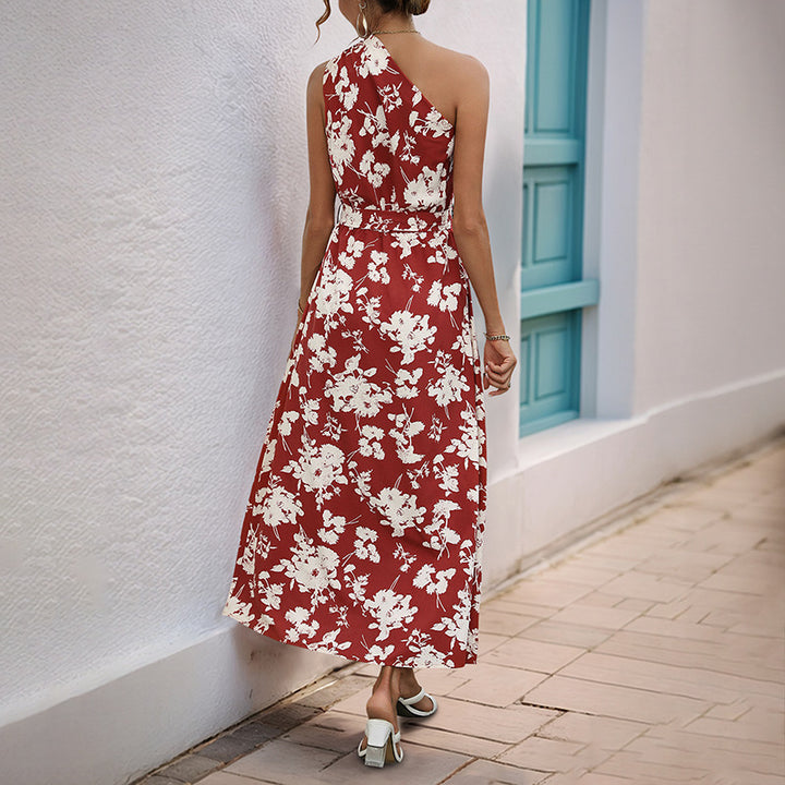 Dame Floral En-Skulder Maxi Kjole Stilla