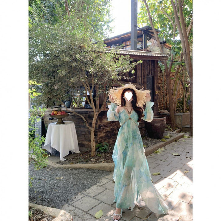 Femme Bohemian Transparent Maxi-Kjole med Off-Shoulder-Ærmer Stilla