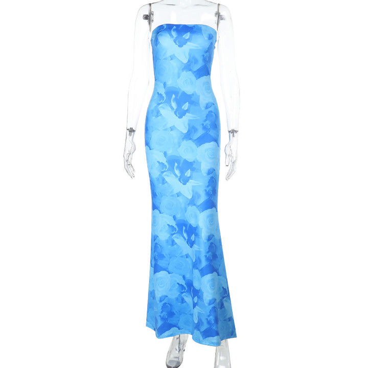 Dame Elegant Bandeau-Maxi-Kjole med blomstret design Skovae