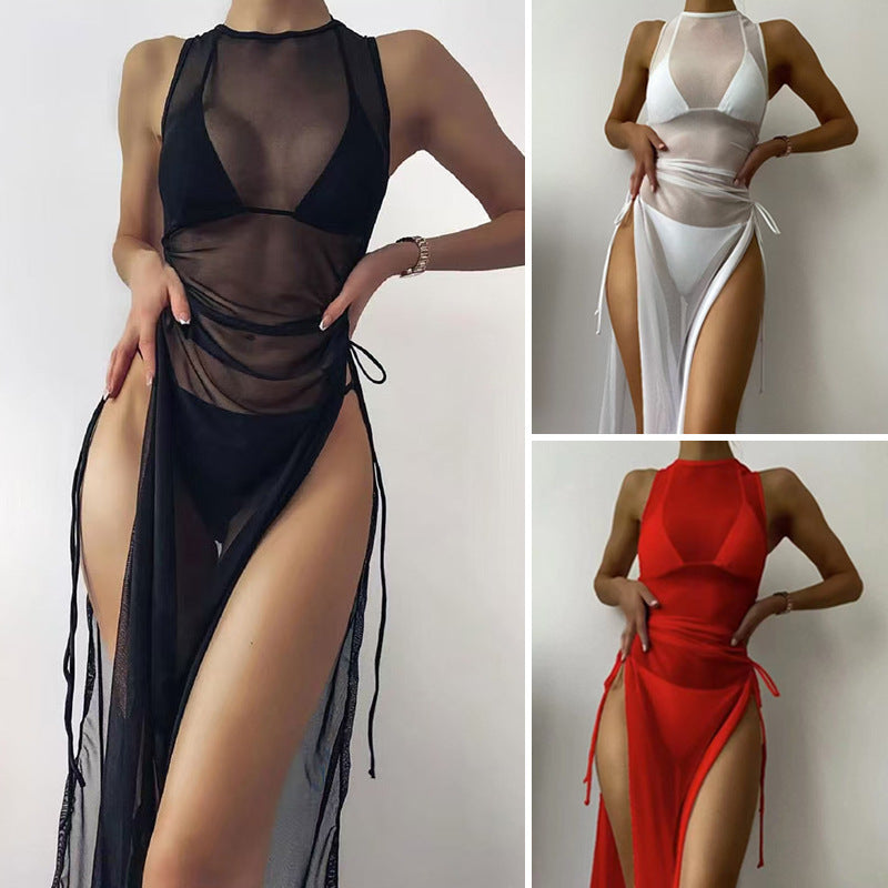 Dame Transparente Strandkjole med sexet udskæring og side slids Stilla