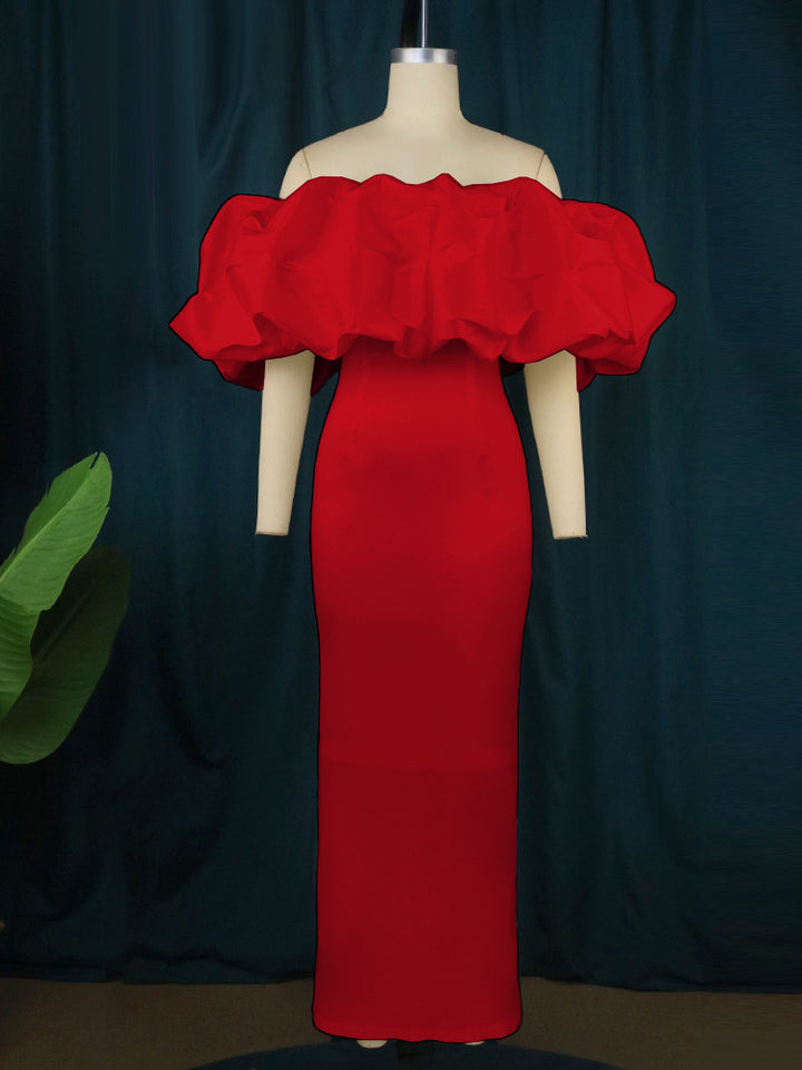 Damer Elegant Off-shoulder Maxikjole med voluminøse flæsekanter Skovae