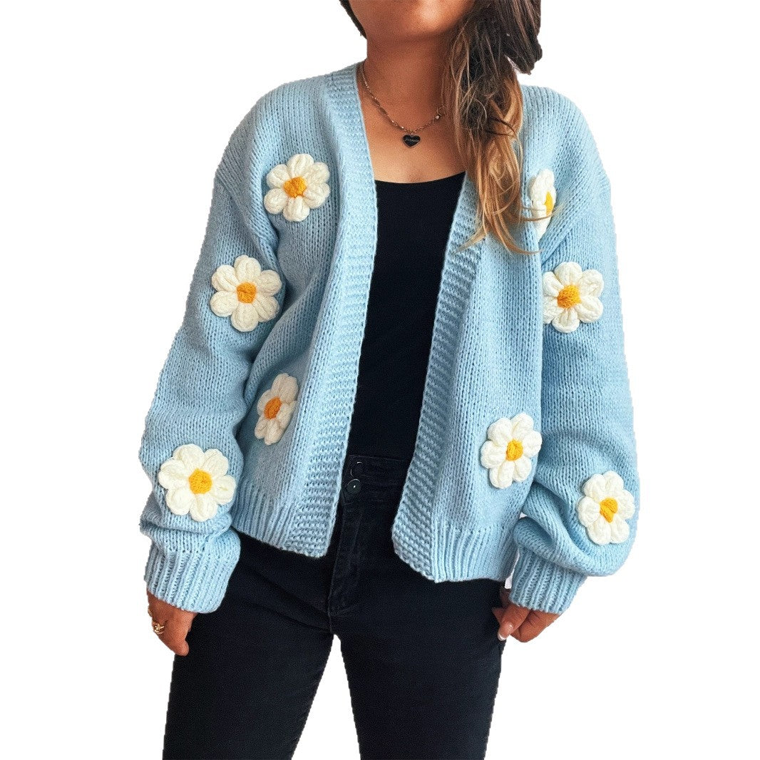 Dame cardigan med blomsterapplikationer Stilla