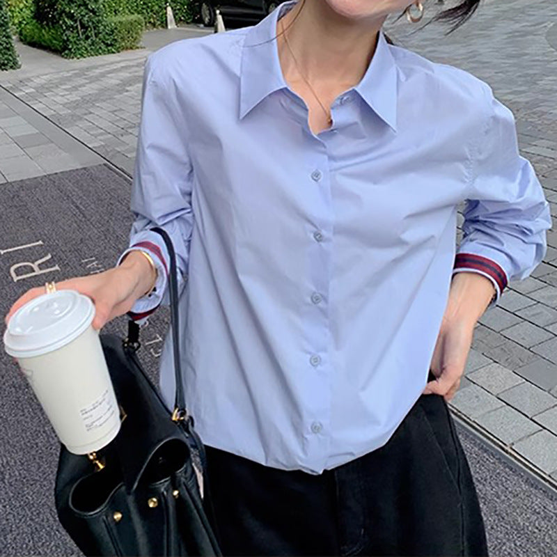 Dame klassisk bluse med moderne button-down krave og struktureret stof Stilla