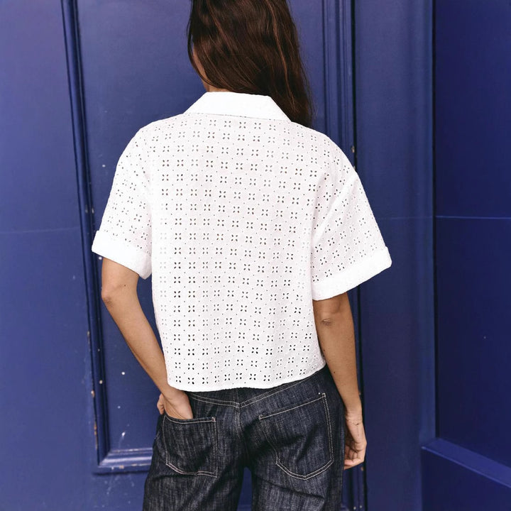 Femme Eyelet Button-Up Kortærmet Bluse Stilla