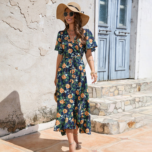 Femme Blomsterprint Højt Slids Maxi Kjole Stilla