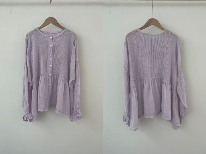 Femme Afslappet Fit Plisseret Langærmet Bluse Stilla