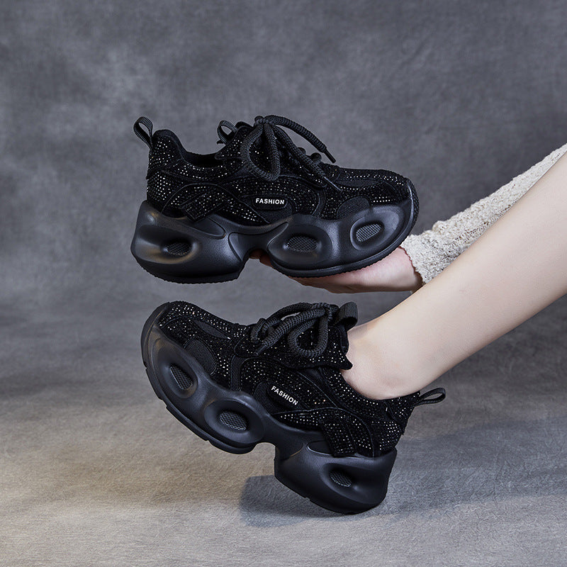 Dame Stilfulde Chunky Snørebåndssko med Rhinestone Accenter Stilla