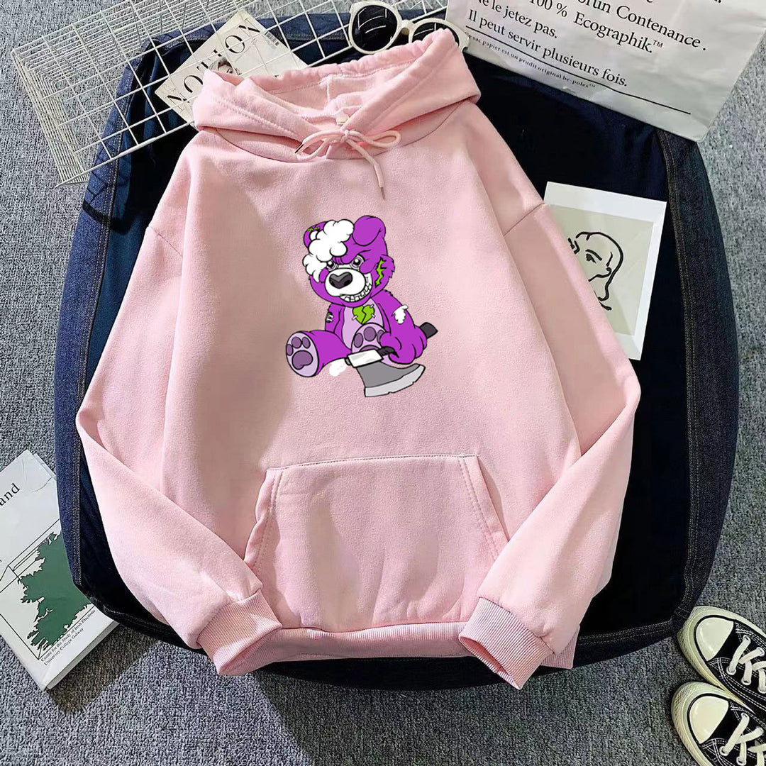 Kvinders hætte sweatshirt med charmerende bjørnemotiv Skovae