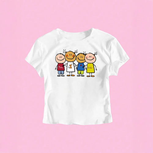 Dame Crop-T-Shirt med kreativt børnetegning mønster Skovae
