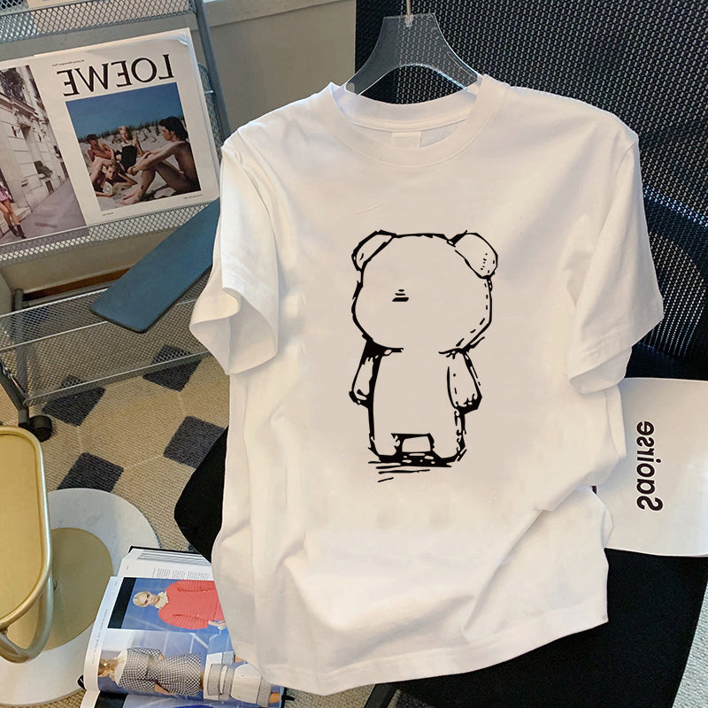 Dame T-shirt med kunstnerisk bjørn motiver og afslappet snit Stilla