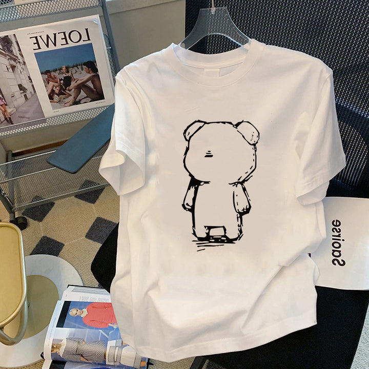 Dame T-shirt med kunstnerisk bjørn motiver og afslappet snit Stilla