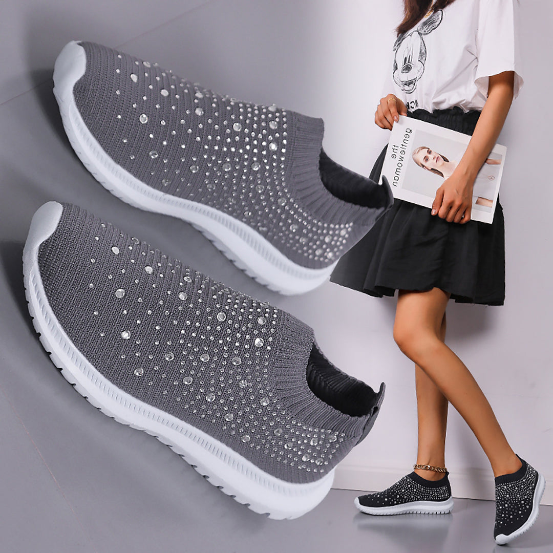 Dame Modiske og glitrende Slip-On Sneakers med åndbart strik-overdel Stilla