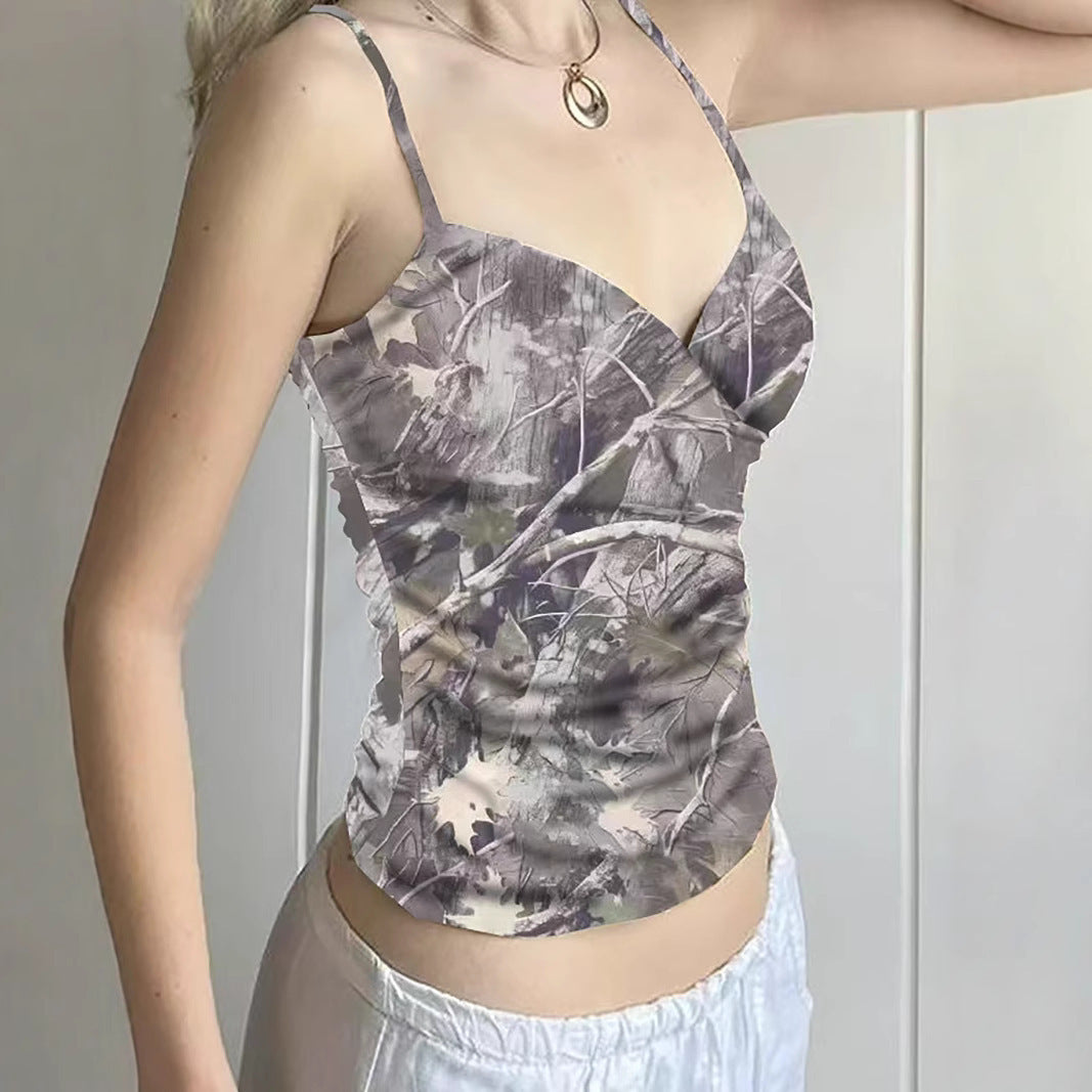 Dame tops med kunstnerisk grafisk print Stilla