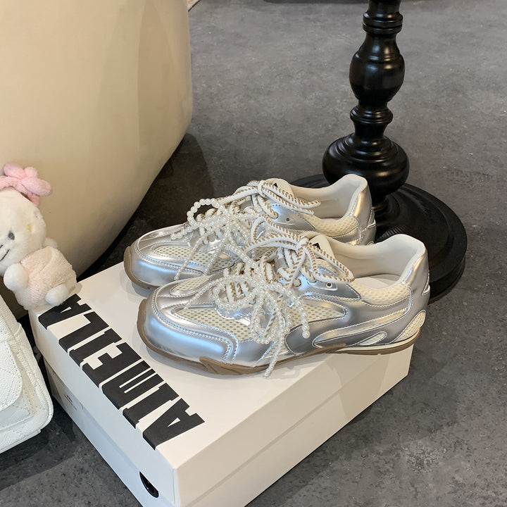 Dame Trendy Suesko Schnürsneakers med perleaccenter Stilla