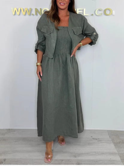Dame sommerligt maxikjole med matchende jakke i minimalistisk design Stilla