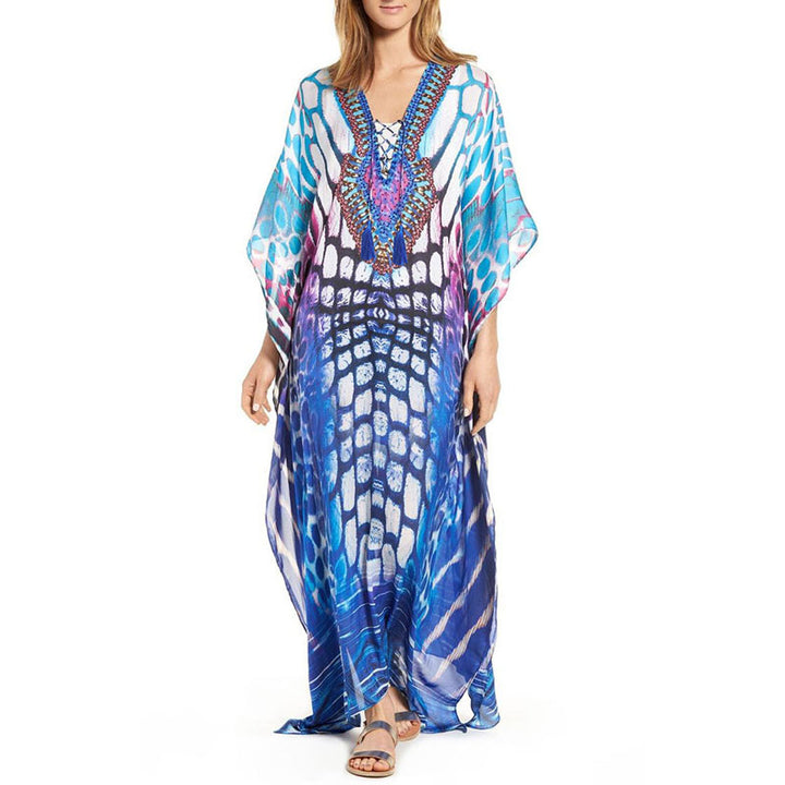 Dame Maxi-Kaftan med eksotisk mønstermix og elegant V-udskæring Stilla