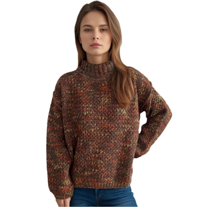 Kvinders chunky striktrøje med høj krave og luftig struktur Stilla