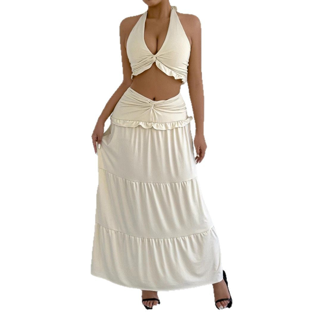 Dame Maxi-nederdel med croptop-design og flæsedetaljer Skovae