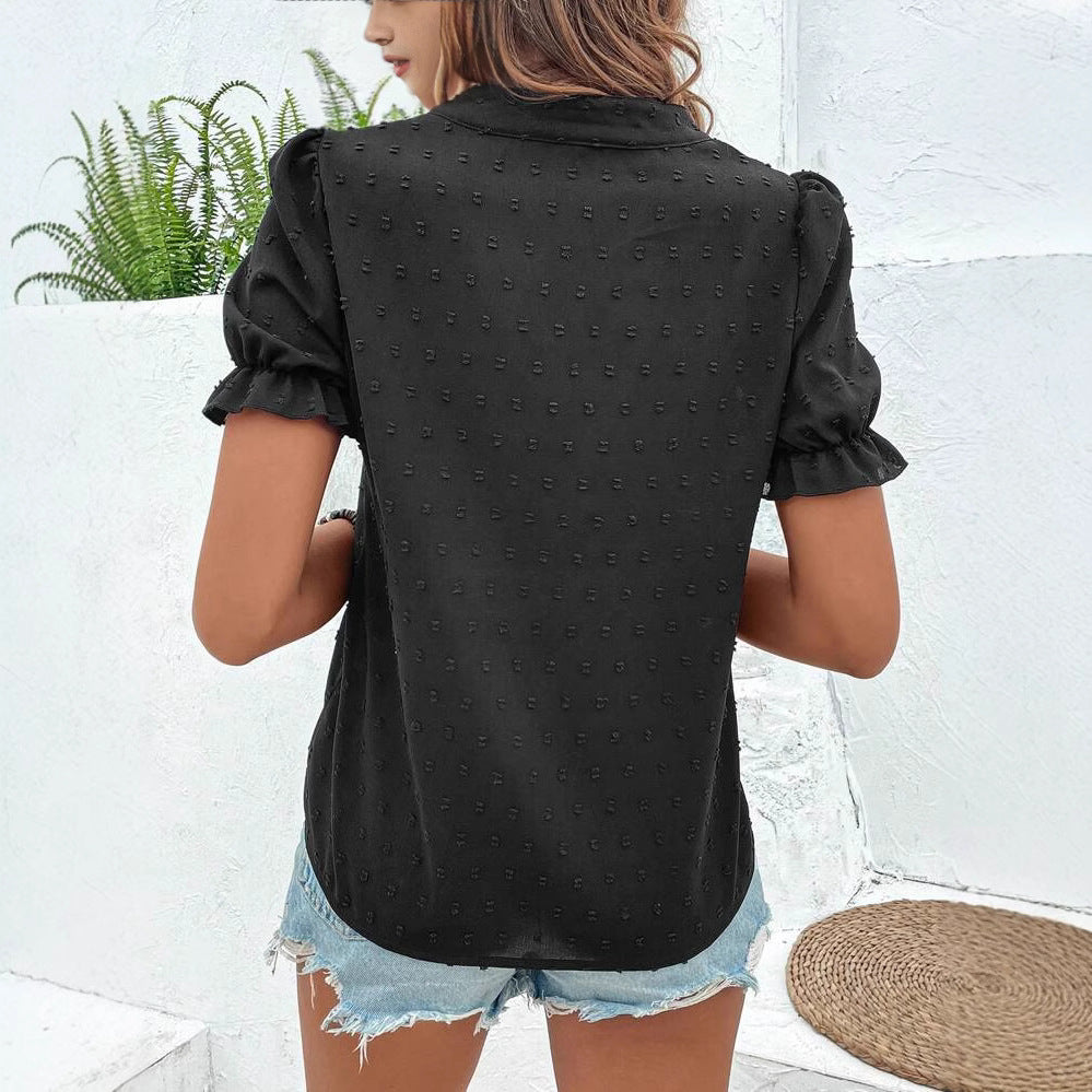 Damebluse med florale broderier og voluminøse ærmer Stilla
