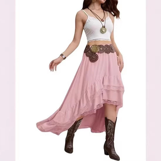 Dame Boho Maxi-nederdel med asymmetrisk kant og spids dekoration Skovae