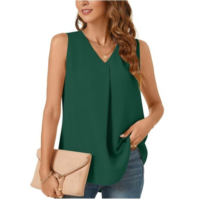 Dame let V-hals bluse med legende drapering Stilla