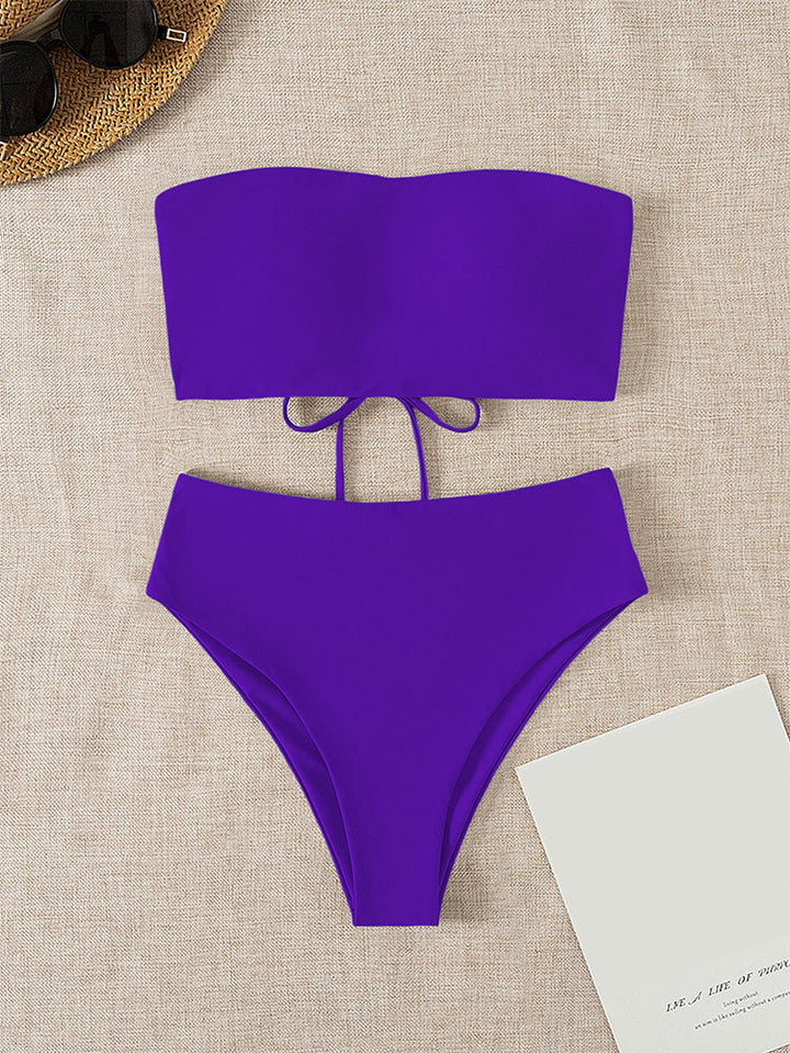 Dame bandeau-bikini med højskårne underdel Skovae