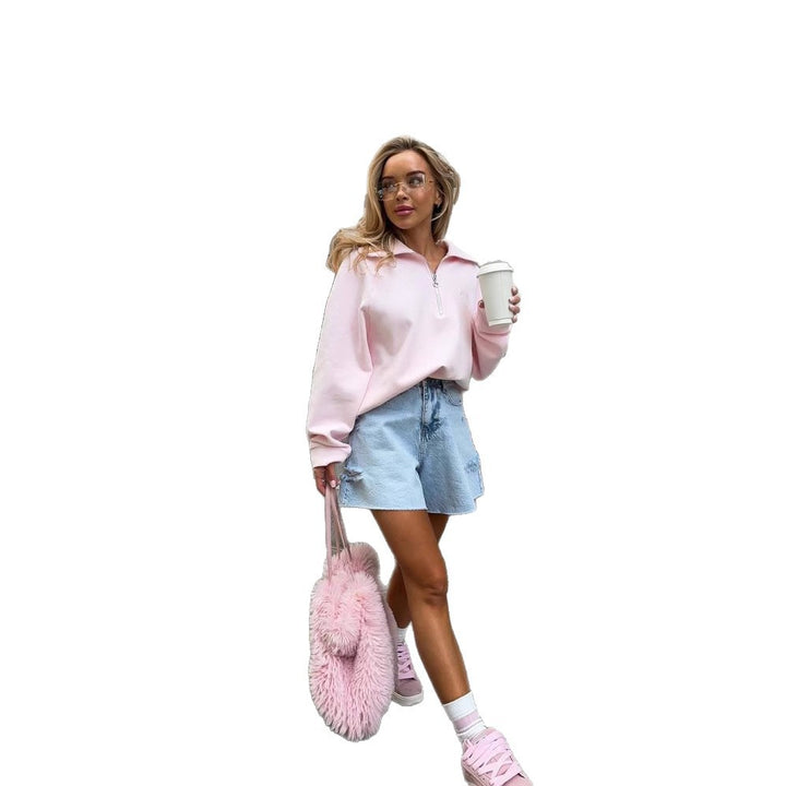 Dame fritids sweatshirt med broderet skrift Stilla