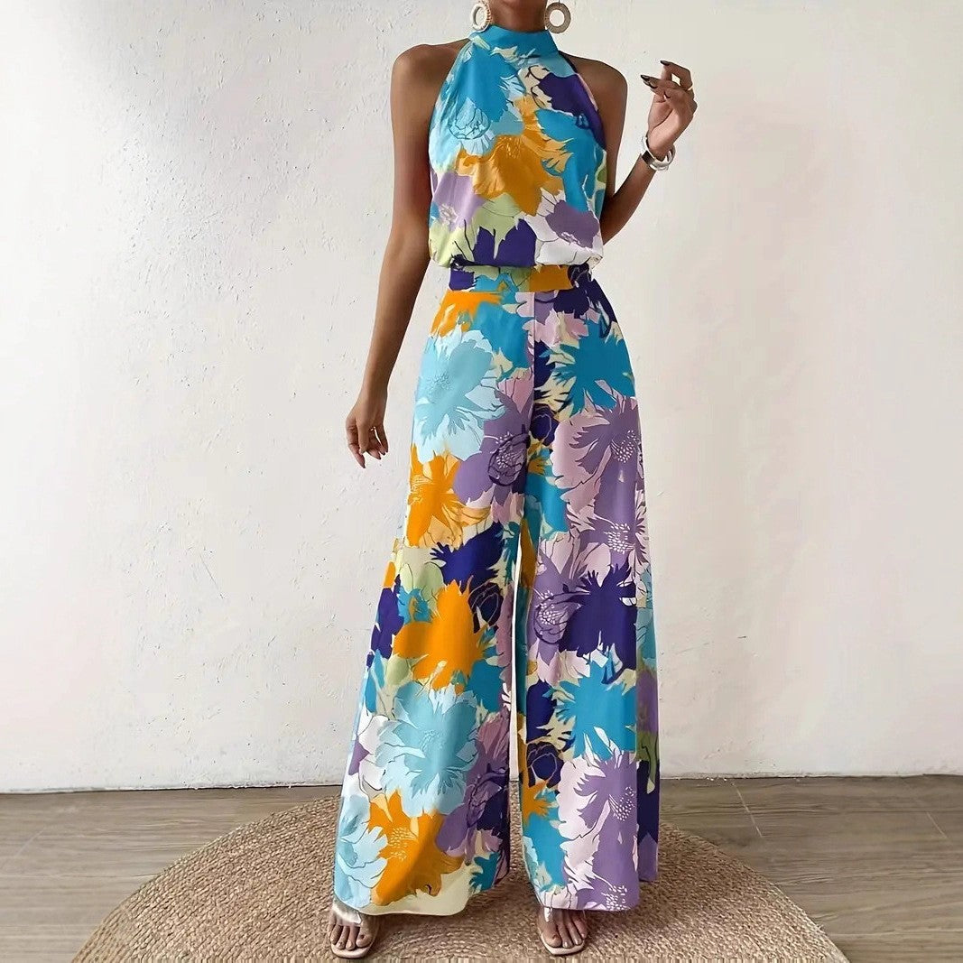Dame blomsterprint halter overall Stilla