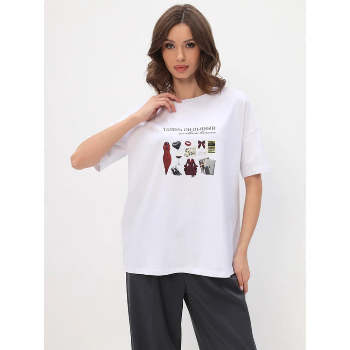 Dame T-shirt med kreativ grafiktryk og afslappet oversized skæring Stilla