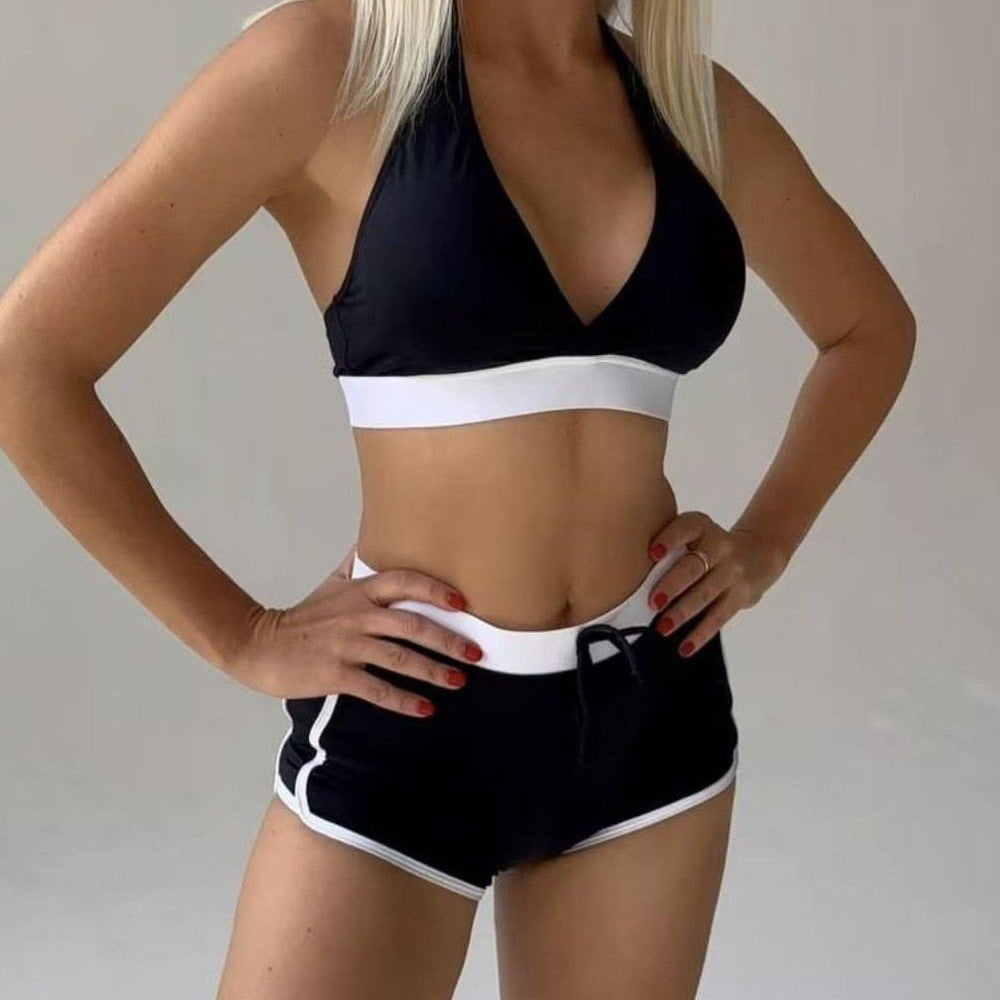 Dame Sport-Bikini-Sæt med stilfuld høj talje og moderigtigt krave Skovae