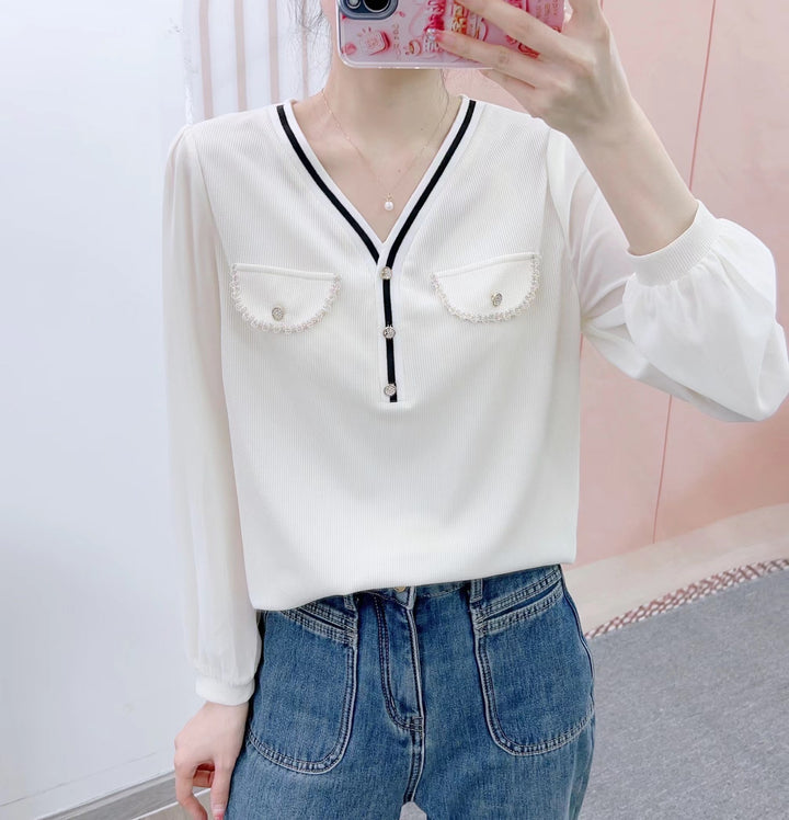 Dame Elegant Bluse med dekorative lommer og raffinerede knapdetaljer Stilla
