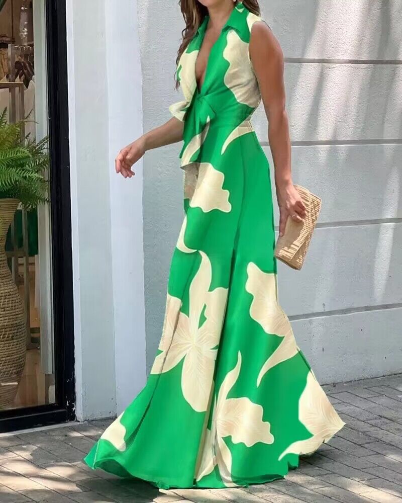 Dame Maxi Vokset Kjole med Blomsterdesign Stilla