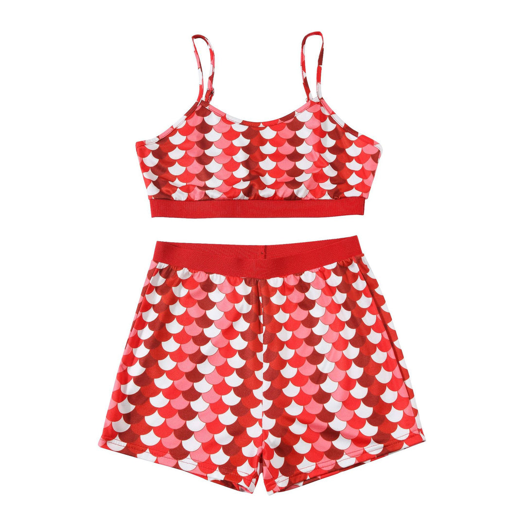 Dame attraktiv pyjamakombination i blødt materiale med hjerteprint Stilla