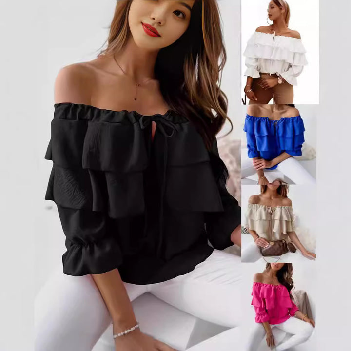 Kvinder legesyge top med flæse design og off-shoulder skæring Stilla