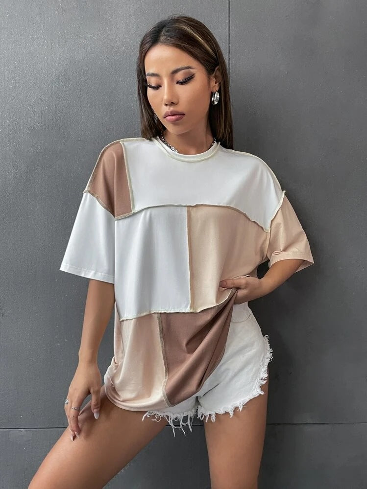 Dame oversized T-Shirt med geometrisk farvemønster Stilla