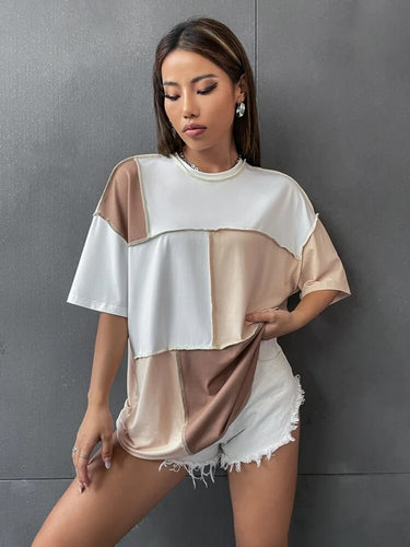Dame oversized T-Shirt med geometrisk farvemønster Stilla