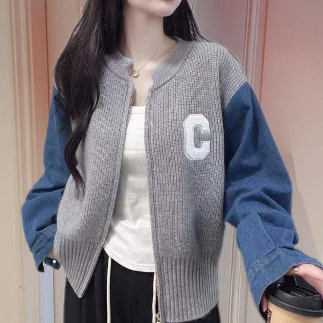 Dame Trendy Cardigan med Denim ærmer Stilla