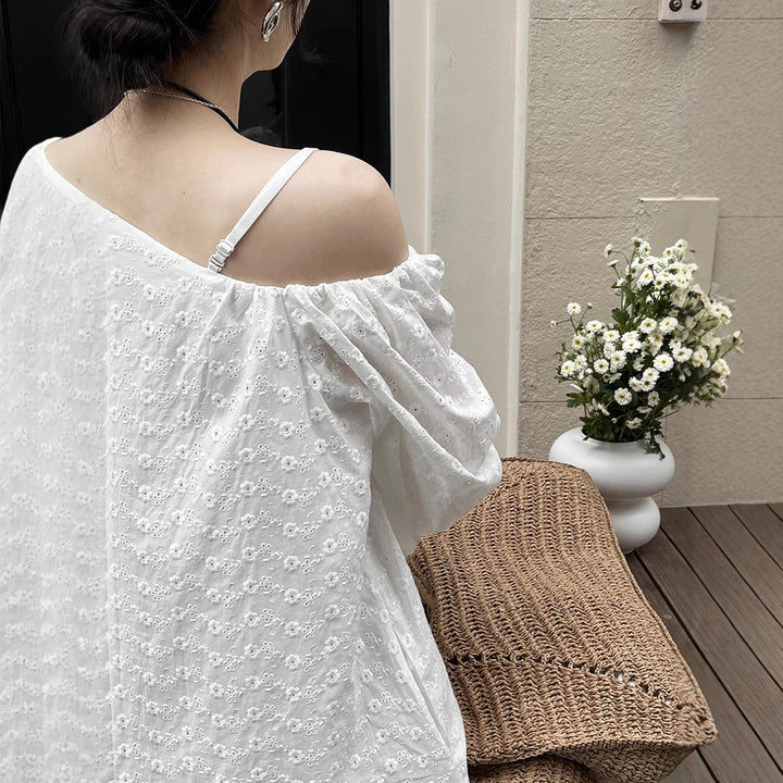 Dame bluse top med elegant ruffles detaljer og åndbart tekstur Stilla