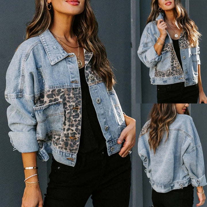 Femme Chic Denimjakke med dyretrykpaneler Stilla